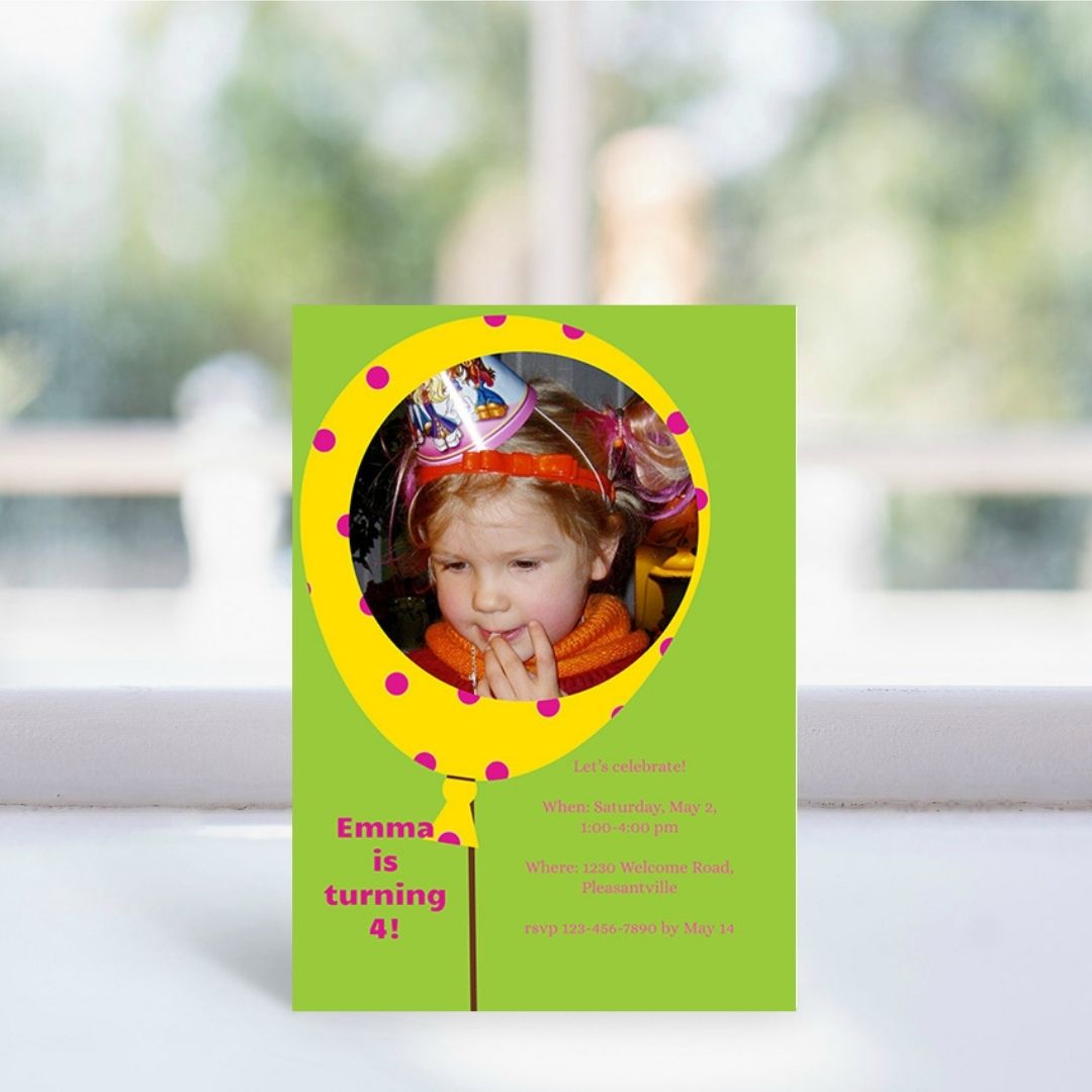 Balloon - Yellow Birthday Invitation