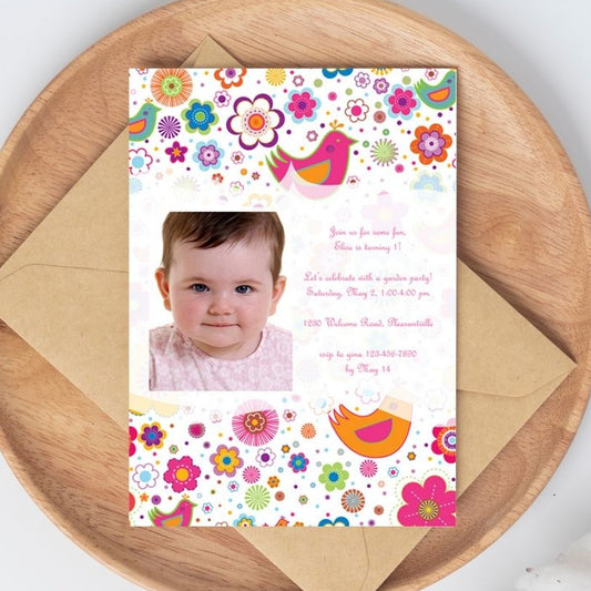 Bird Menagerie Birthday Invitation, 5x7