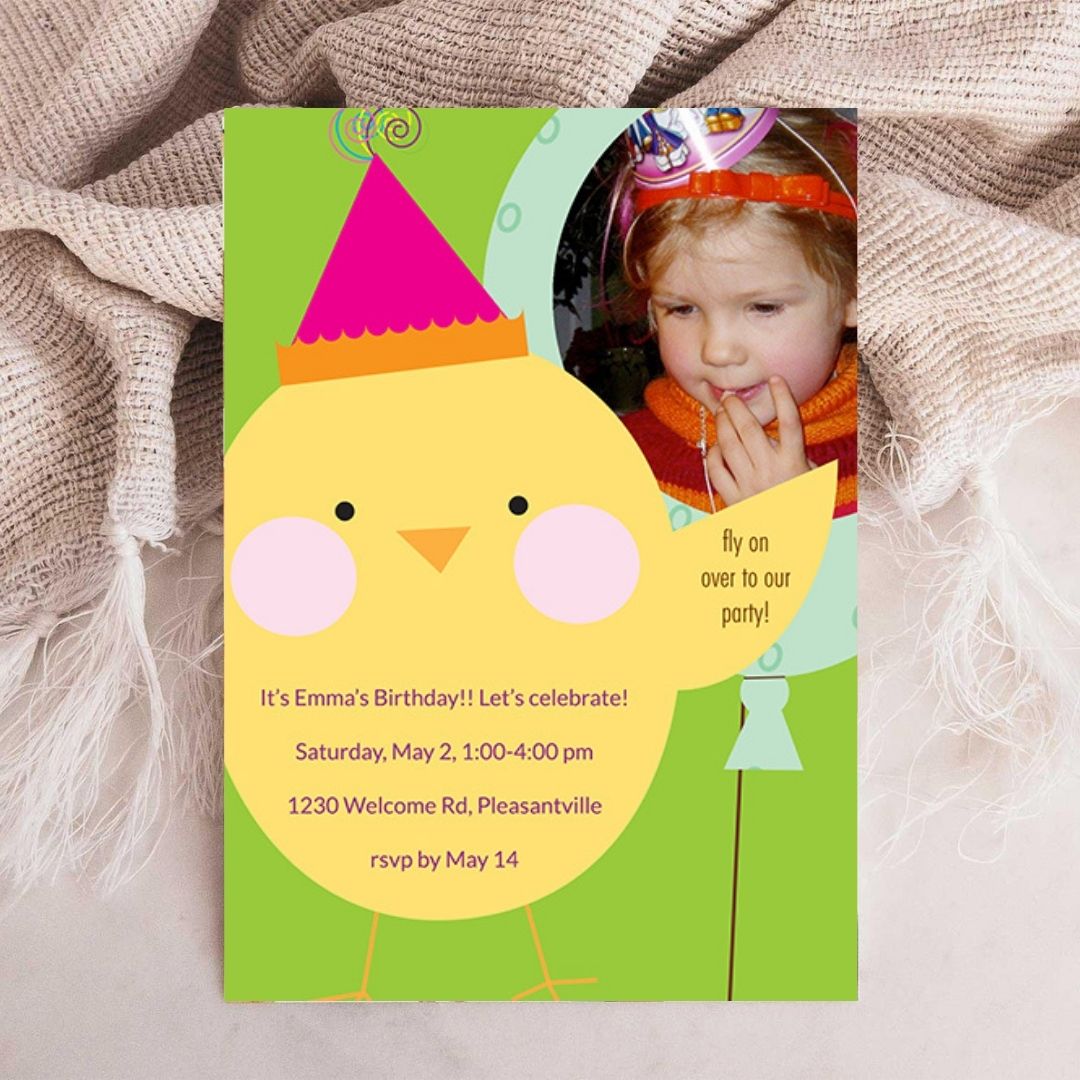 Birthday Chick with Balloon Birthday Invitation