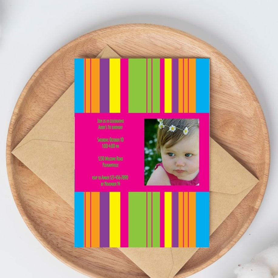 Bright Stripes Birthday Invitation