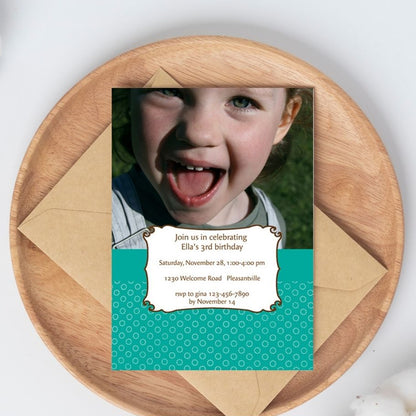 Dotted Teal Birthday Invitation