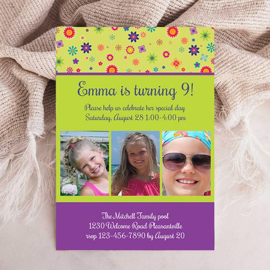 Floating Flowers - Purple Birthday Invitation