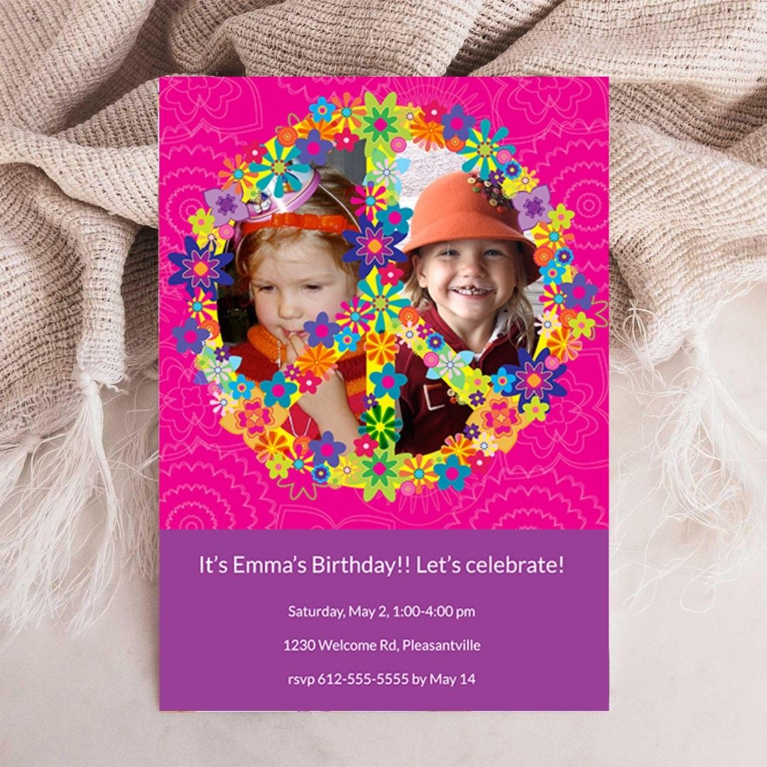 Floral Peace Sign - Bright Birthday Invitation