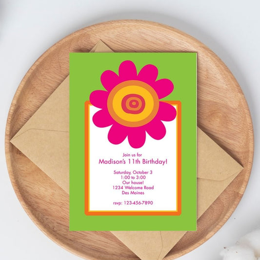 Funky Pink Flower Birthday Invitation