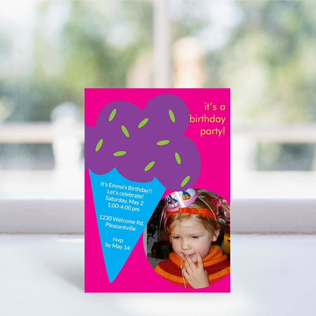 Ice Cream Cone Party - Purple Birthday Invitation