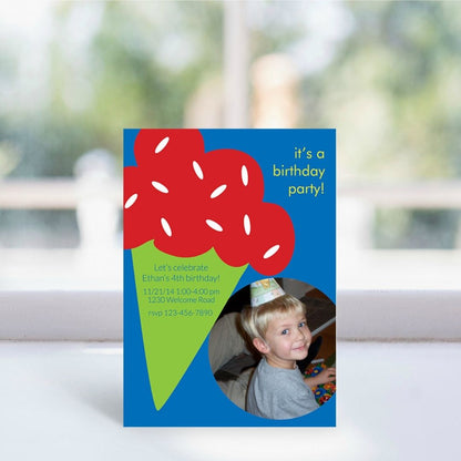 Ice Cream Cone Party - Red Birthday Invitation