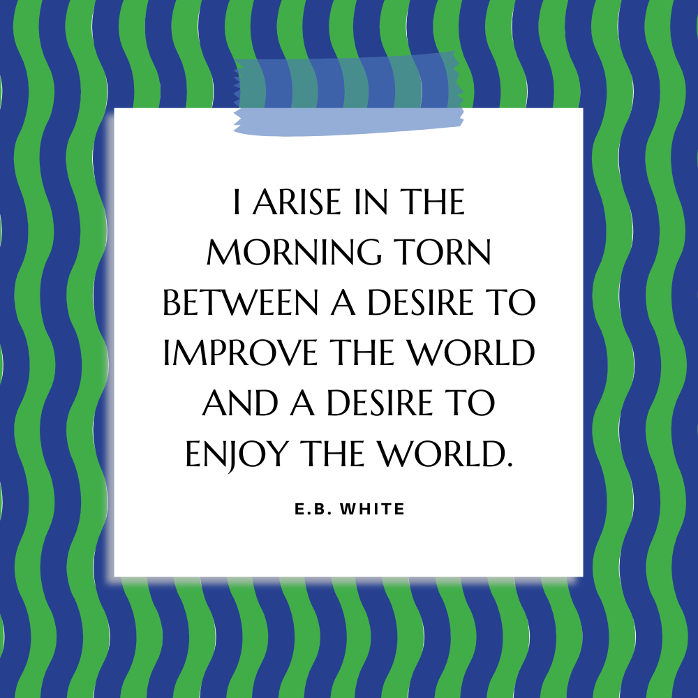 ”I arise in the morning torn between a desire to improve the world and a desire to enjoy the world.” E.B. White