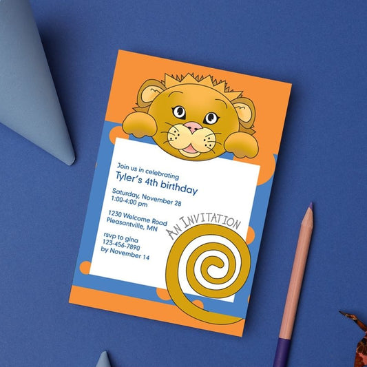 Jungle Animals Lion Birthday Invitation, Blue Pattern