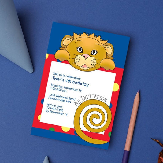 Jungle Animals Lion Birthday Invitation, Red Pattern