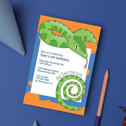 Jungle Animals Snake Birthday Invitation, Blue Pattern