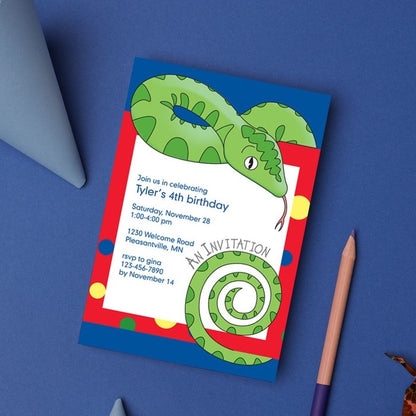 Jungle Animals Snake Birthday Invitation, Red Pattern