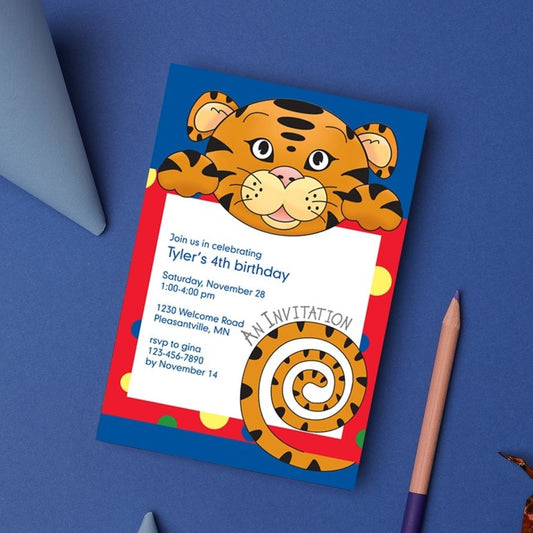 Jungle Animals Tiger Birthday Invitation, Red Pattern