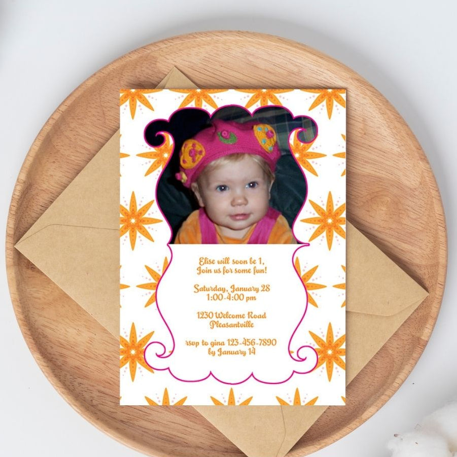 Orange Star Surprise Birthday Invitation