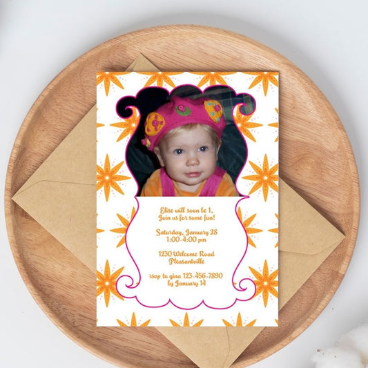 Orange Star Surprise Birthday Invitation