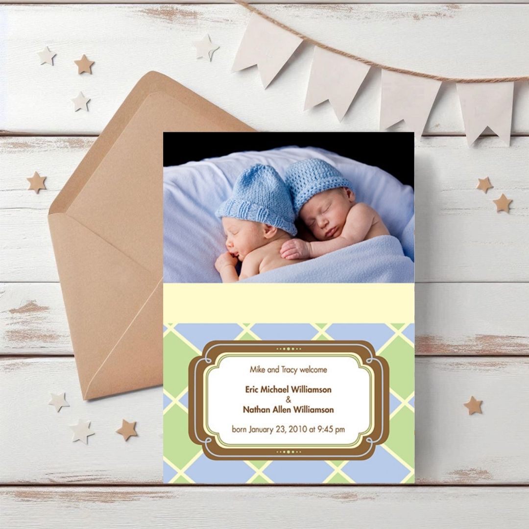 Pastel Plaid Birth Announcement