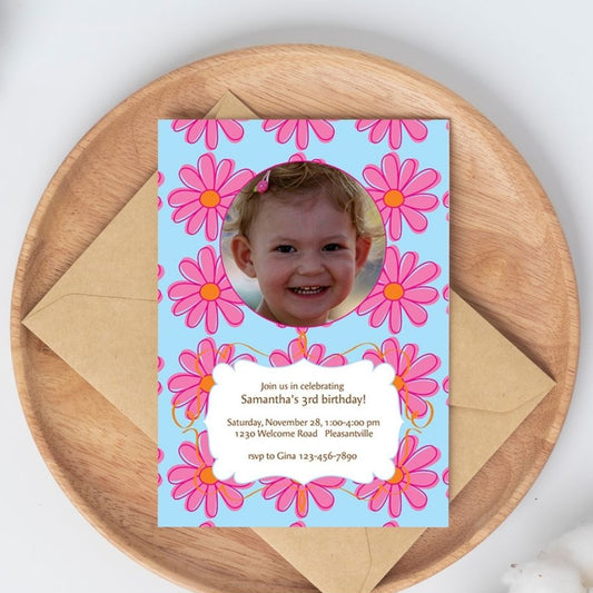 Pink Daisies Birthday Invitation