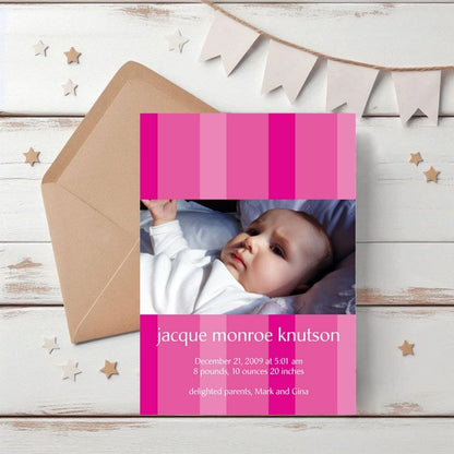 Pink Stripes Birth Announcement