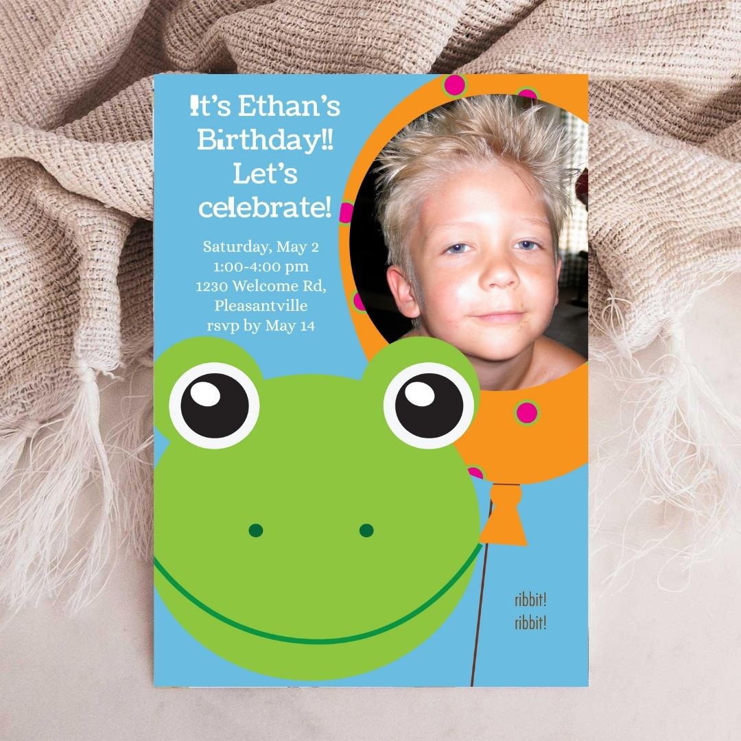 Ribbit Froggie with Balloon Birthday Invitation
