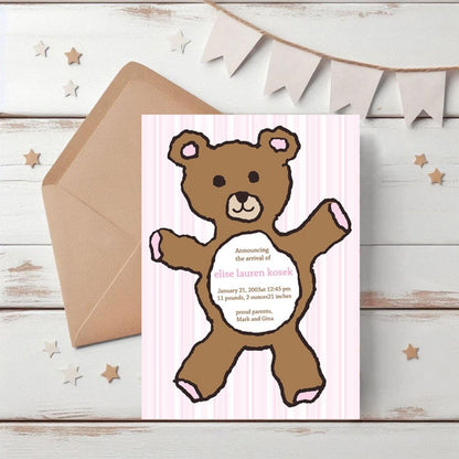 Teddy Bear - Pink Birth Announcement