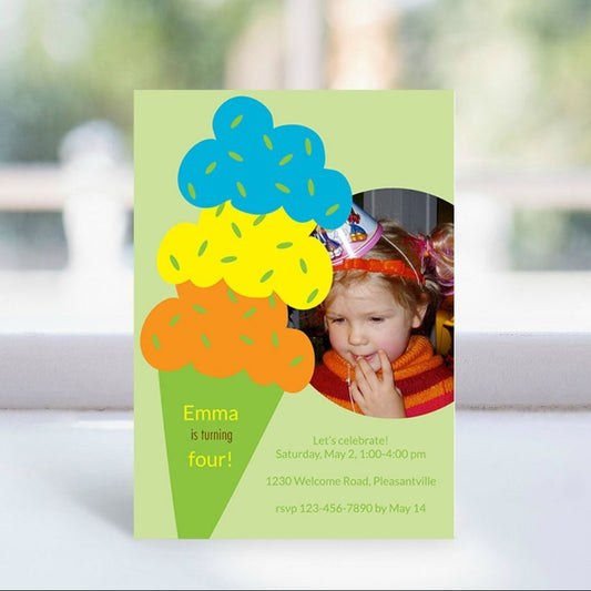 Triple Scoop - Pastel Green Birthday Invitation