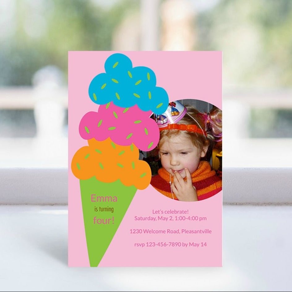 Triple Scoop - Pastel Pink Birthday Invitation