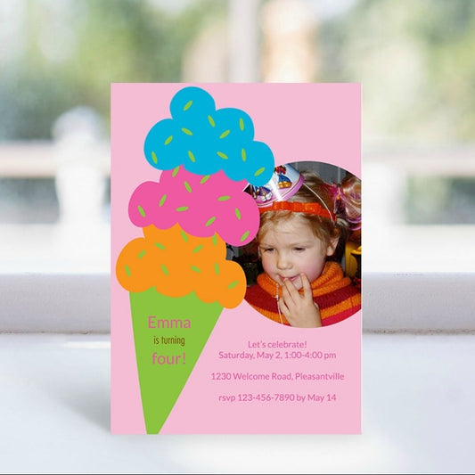 Triple Scoop - Pastel Pink Birthday Invitation