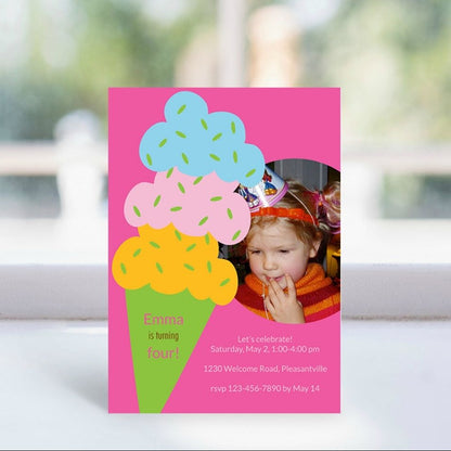 Triple Scoop - Pink Birthday Invitation