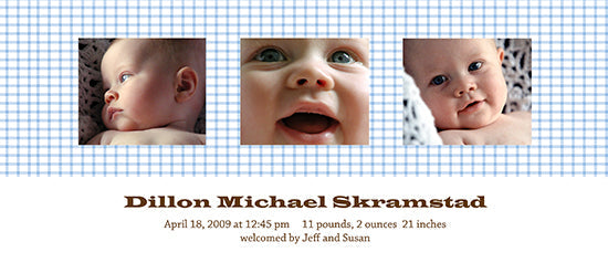 Blue Gingham Birth Announcements