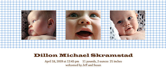 Blue Gingham Birth Announcements