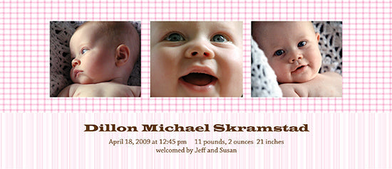Pink Gingham Birth Announcements