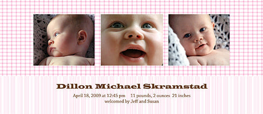 Pink Gingham Birth Announcements