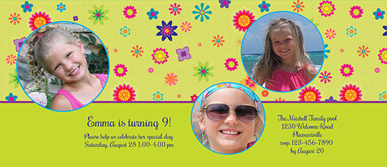 Floating Flowers - Green Birthday Invitation