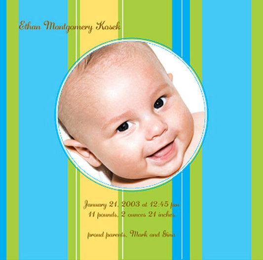 Stripes in Blue & Green Birth Announcements