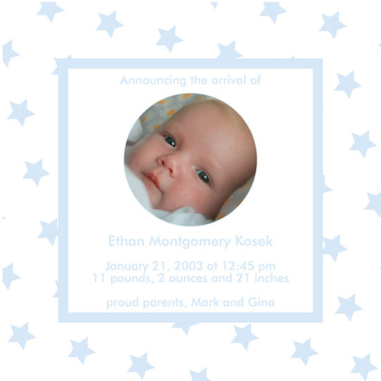 Baby Blue Stars Birth Announcements