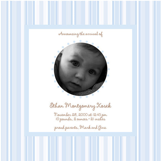 Baby Blue Stripes Birth Announcements