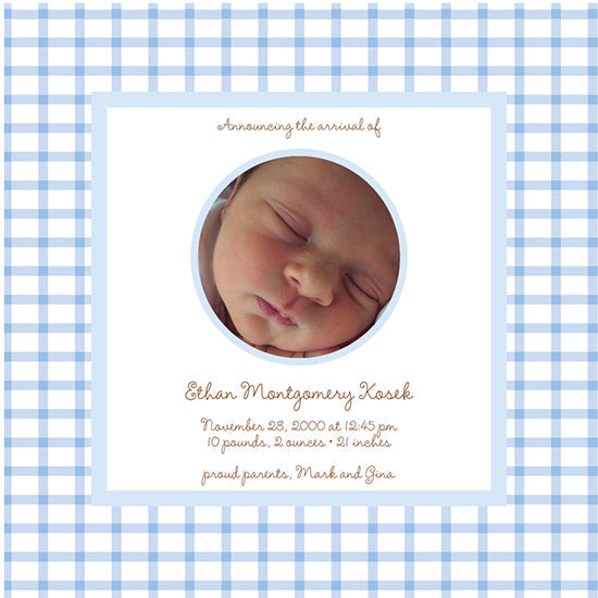 Baby Blue Gingham Birth Announcements
