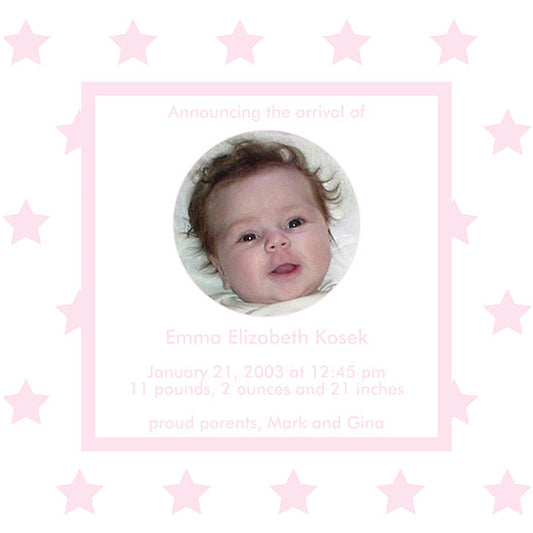 Powder Pink Stars Birth Announcements