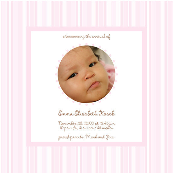 Powder Pink Stripes Birth Announcements