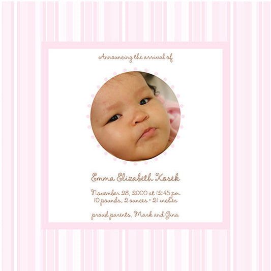 Powder Pink Stripes Birth Announcements
