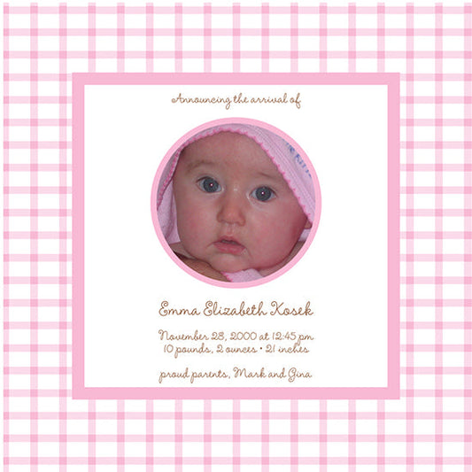 Powder Pink Gingham Birth Announcements