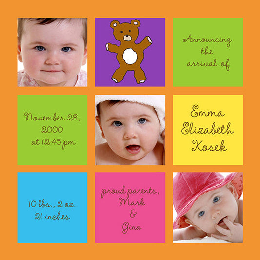 Teddy Bear Squares Birth Announcements