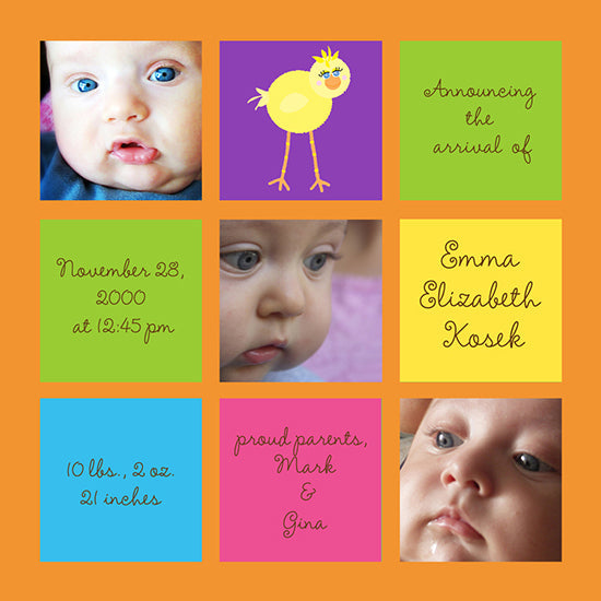 Chick Squares Birth Announcements
