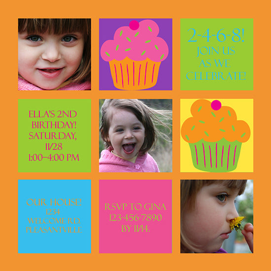 Cupcake Squares Birthday Invitation