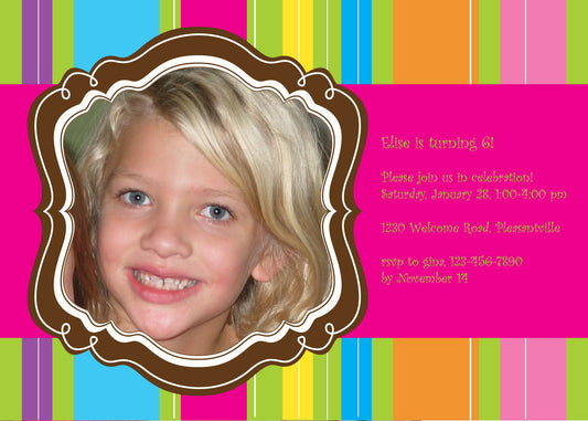 Classic Multi Stripe Birthday Invitation