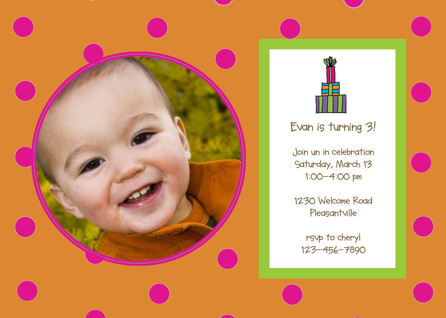 Magenta Polka Dots Birthday Invitation