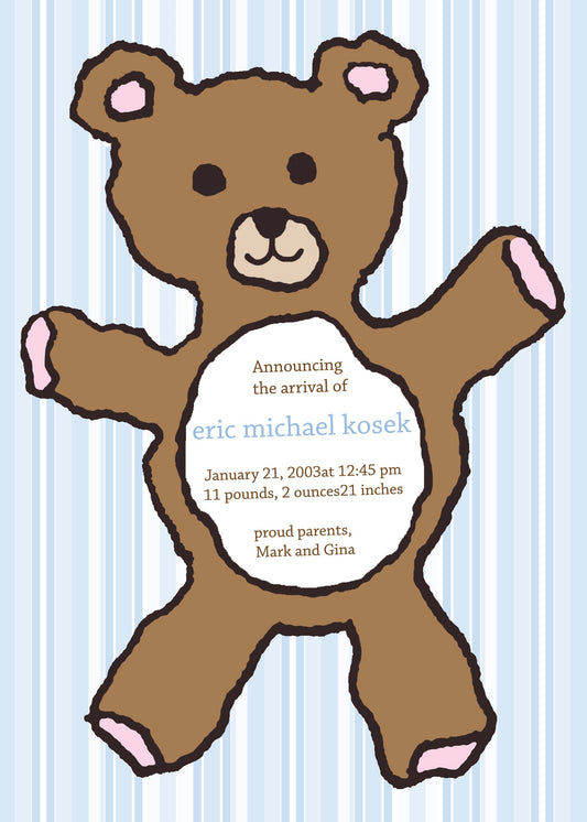 Teddy Bear - Blue Birth Announcements