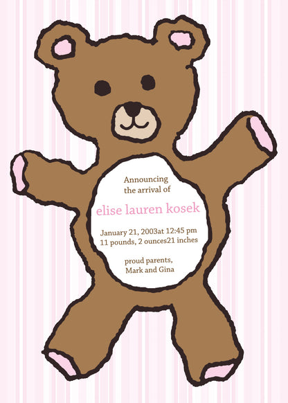 Teddy Bear - Pink Birth Announcements
