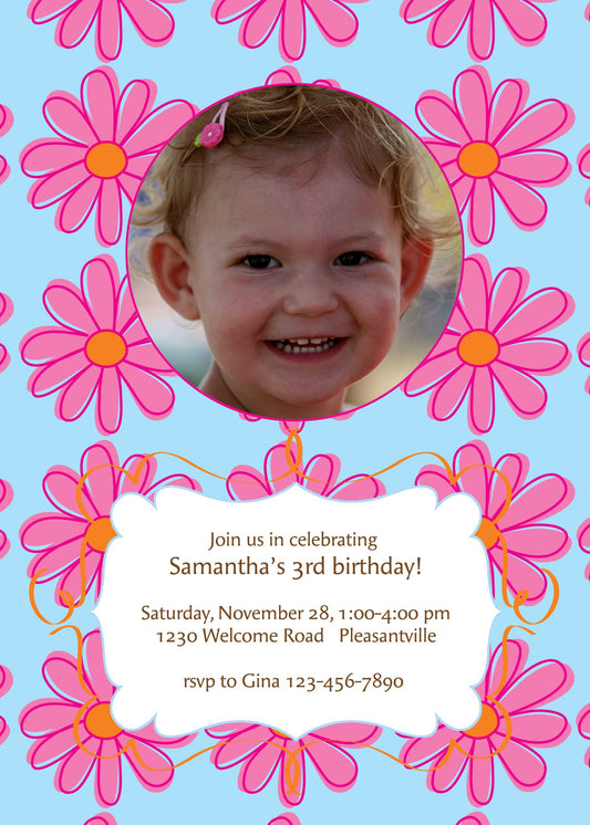 Pink Daisies Birthday Invitation