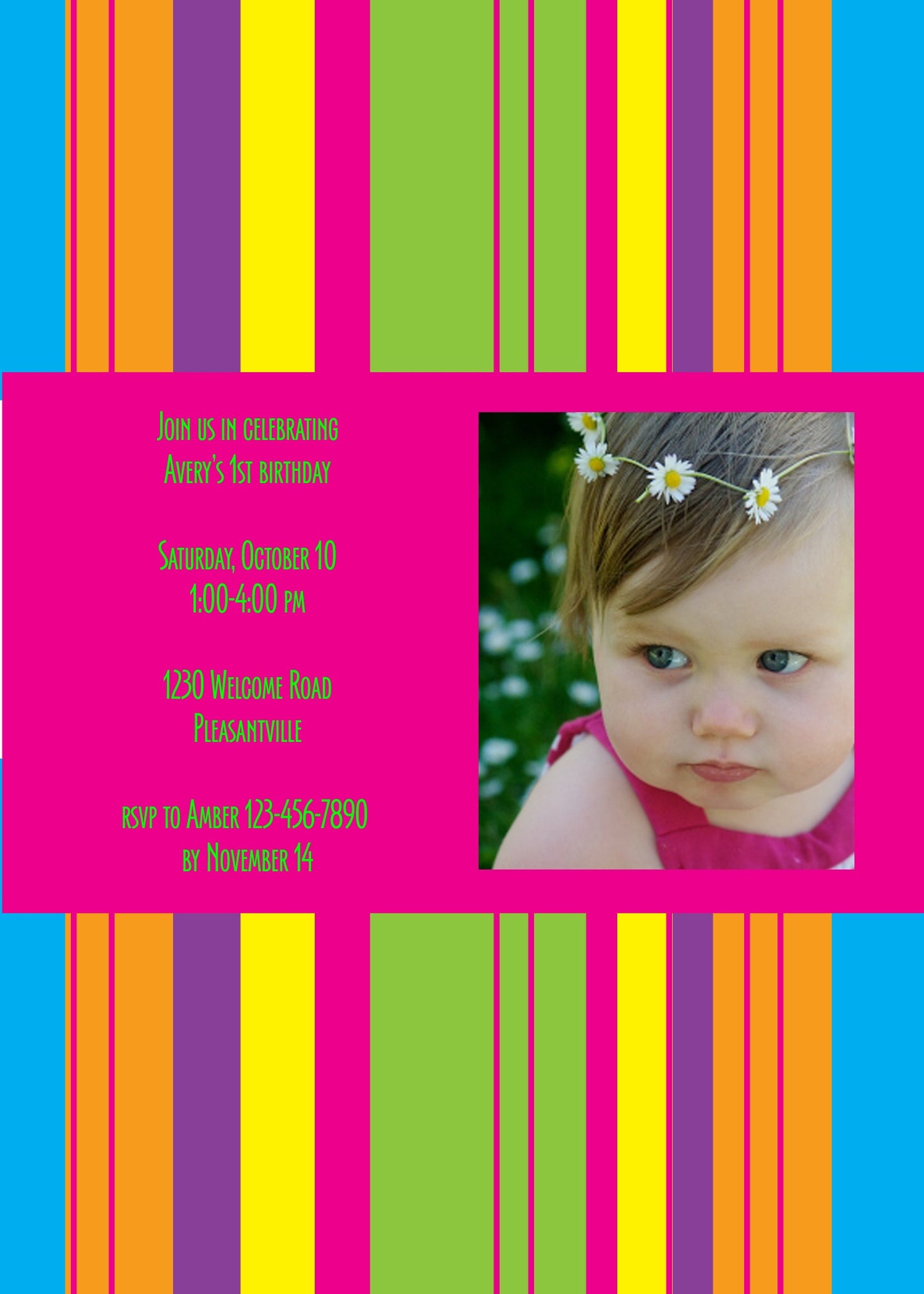 Bright Stripes Birthday Invitation