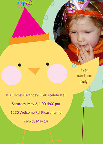 Birthday Chick with Balloon Birthday Invitation